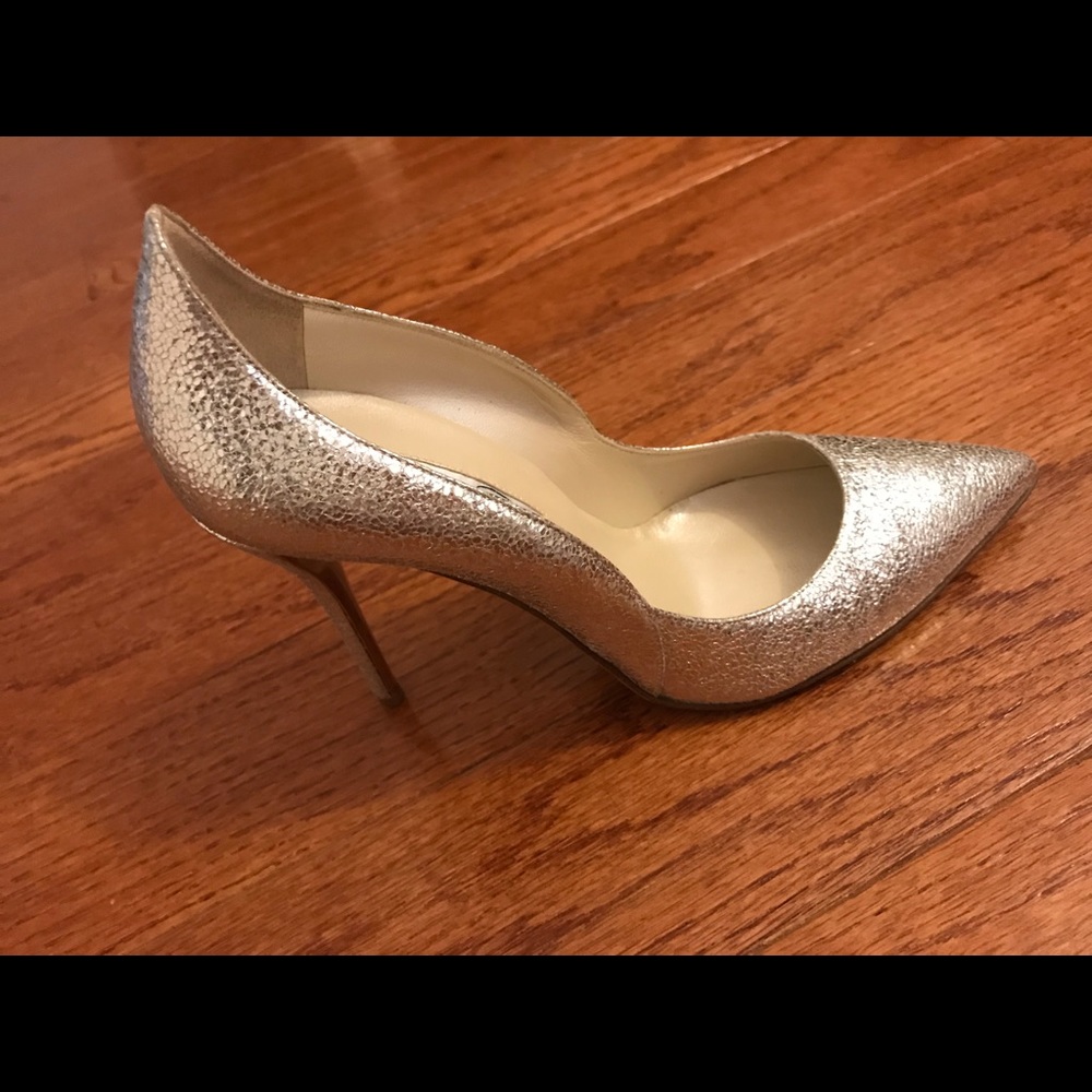 Oscar De La Renta Crinkled Metallic Lthr Pump